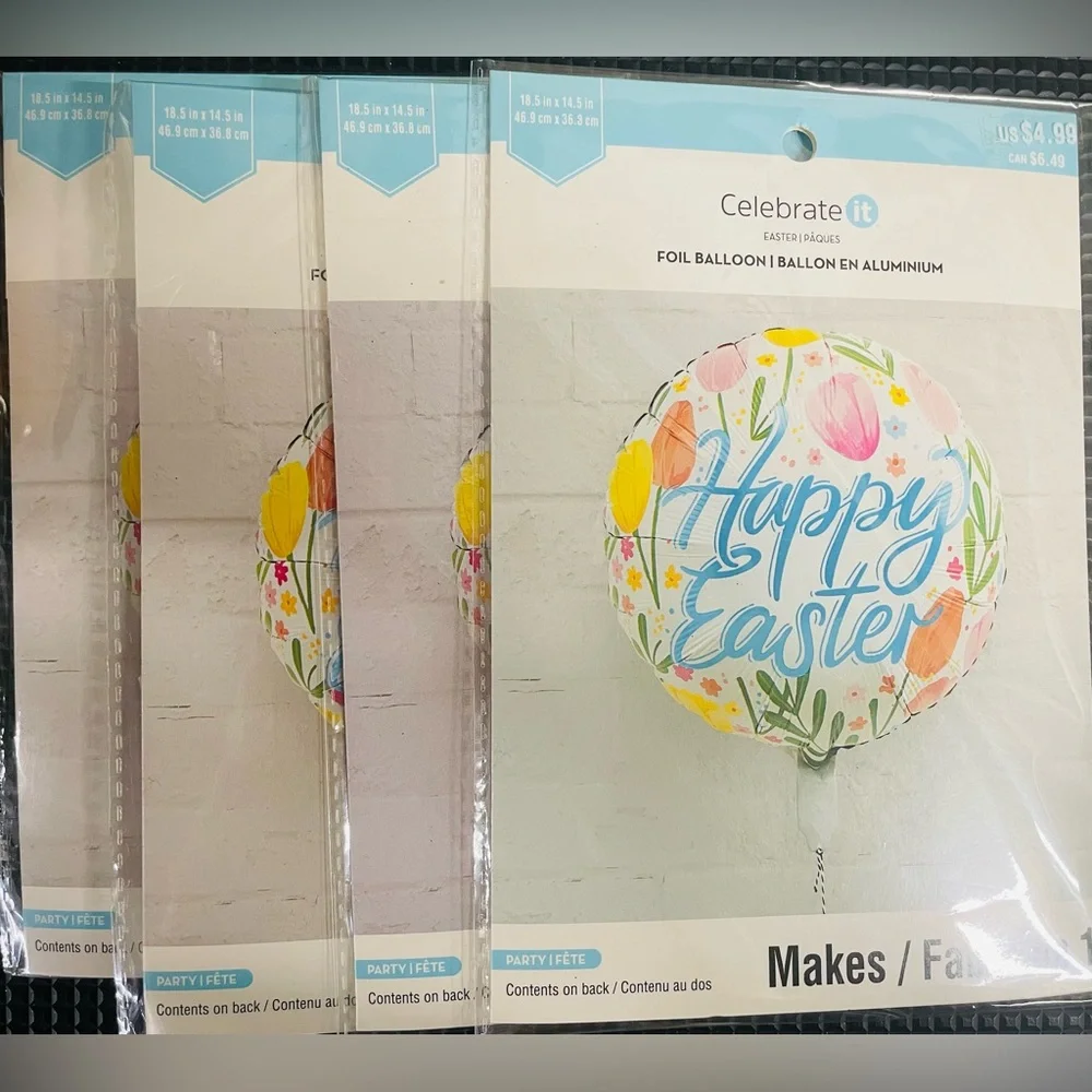 Happy Easter Floral Metallic Foil Balloon, Easter Celebration Decor, 4 packs